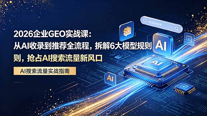 （18368期）2026 企业GEO实战课：从AI收录到推荐全流程，拆解6大模型规则，抢占 AI 搜索流量新风口|无忧资源社