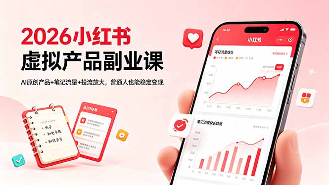 （18449期）2026小红书虚拟产品副业课，AI原创产品+笔记流量+投流放大，普通人也能稳定变现|无忧资源社