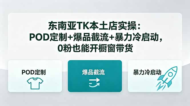 （18381期）东南亚TK本土店实操：POD定制+爆品截流+暴力冷启动，0粉也能开橱窗带货|无忧资源社