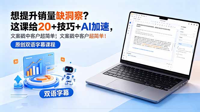 （18408期）想提升销量缺洞察？这课给 20 + 技巧 + AI 加速，文案戳中客户超简单！【原创双语字幕】|无忧资源社