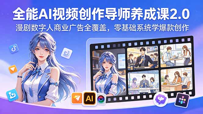 （18505期）全能AI视频创作导师养成课2.0，漫剧数字人商业广告全覆盖，零基础系统学爆款创作|无忧资源社