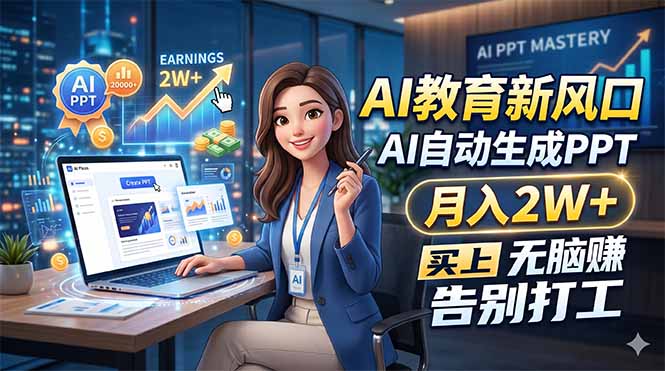 （18330期）AI教育新风口，AI自动生成PPT，月入2W+，无脑赚，告别打工|无忧资源社