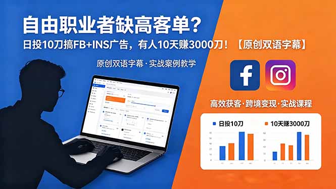 （18489期）自由职业者缺高客单？日投 10 刀搞 FB+INS 广告，有人 10 天赚 3000 刀！【原创双语字幕】|无忧资源社
