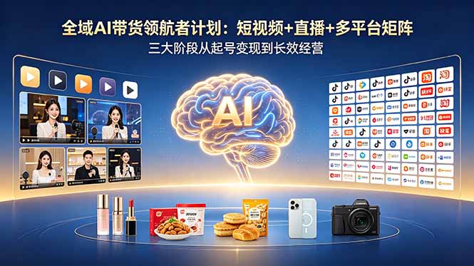 （18593期）全域AI带货领航者计划：短视频+直播+多平台矩阵，三大阶段从起号变现到长效经营|无忧资源社