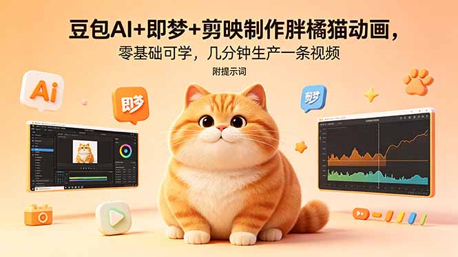 （18431期）豆包AI+即梦+剪映制作胖橘猫动画，零基础可学，几分钟生产一条视频，附提示词|无忧资源社