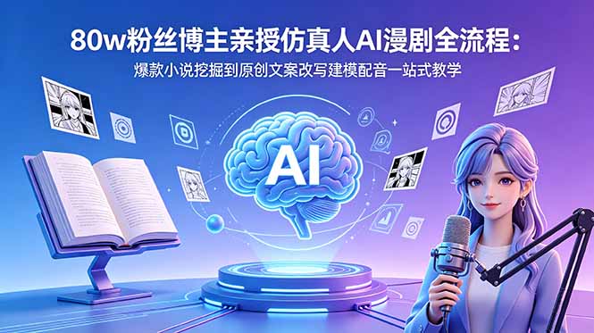（18581期）80w粉丝博主亲授仿真人AI漫剧全流程：爆款小说挖掘到原创文案改写建模配音一站式教学|无忧资源社