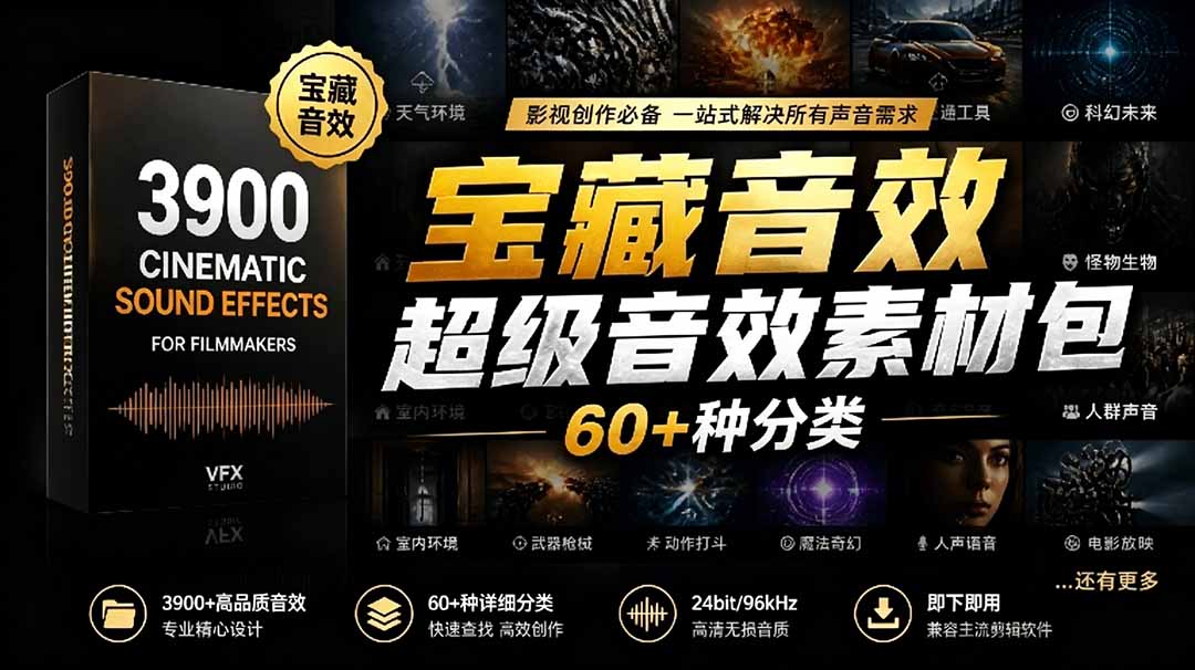 （18660期）宝藏音效合集包！60+多种音效分类，共计3900个，分类清晰，全中文分类，高品质剪辑音效素材包|无忧资源社