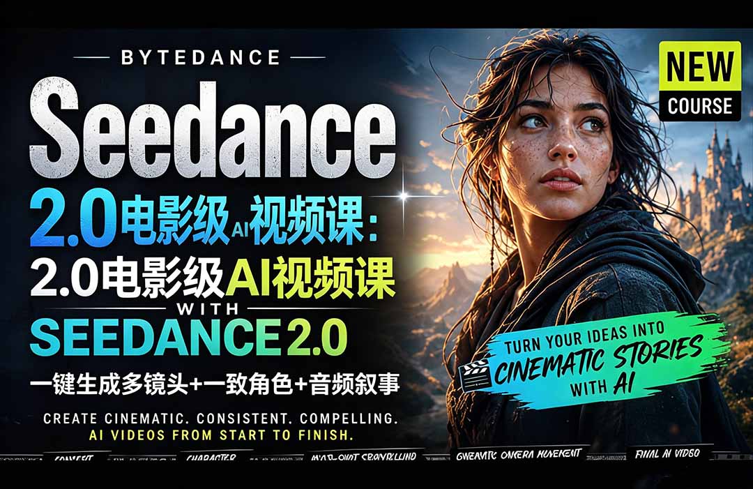 （18415期）Seedance 2.0电影级AI视频课：一键生成多镜头+一致角色+音频叙事|无忧资源社