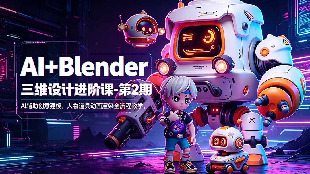 （18586期）AI+Blender三维设计进阶课-第2期：AI辅助创意建模，人物道具动画渲染全流程教学|无忧资源社