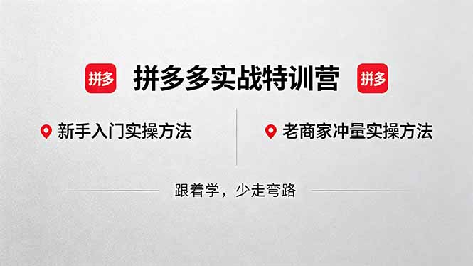 （18309期）拼多多实战特训营(更新5月3)：不管是新手入门或老商家冲量，都有实操方法，跟着学，少走弯路|无忧资源社