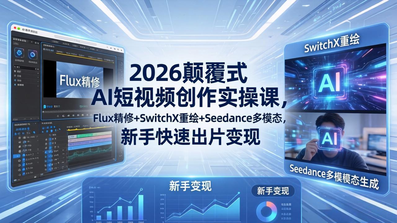 （18449期）2026颠覆式 AI短视频创作课-5月更新，Flux精修+SwitchX重绘+Seedance多模态，新手快速出片变现|无忧资源社