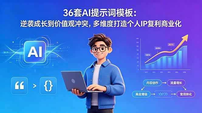 （18630期）36套AI提示词模板：逆袭成长到价值观冲突，多维度打造个人IP复利商业化|无忧资源社