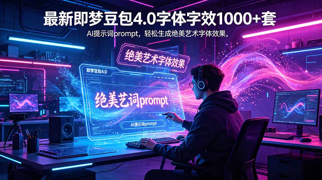 （18650期）最新即梦豆包4.0字体字效1000+套，AI提示词prompt，轻松生成绝美艺术字体效果|无忧资源社