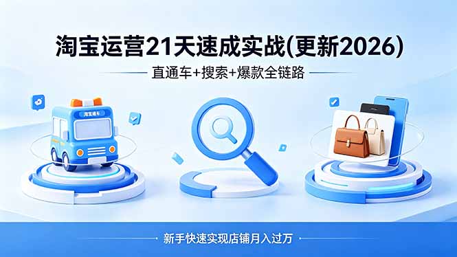 （18316期）淘宝运营21天速成实战(更新4月)，直通车+搜索+爆款全链路，新手快速实现店铺月入过万|无忧资源社