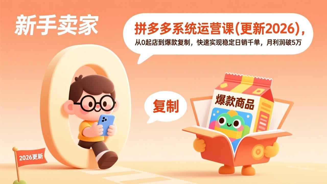 （18317期）拼多多系统运营课(更新4月)，从0起店到爆款复制，快速实现稳定日销千单，月利润破5万|无忧资源社