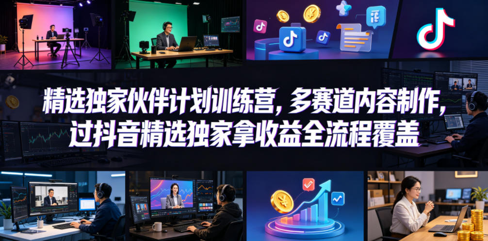 小豁食堂精选独家伙伴计划训练营，多赛道内容制作，过抖音精选独家拿收益全流程覆盖|无忧资源社