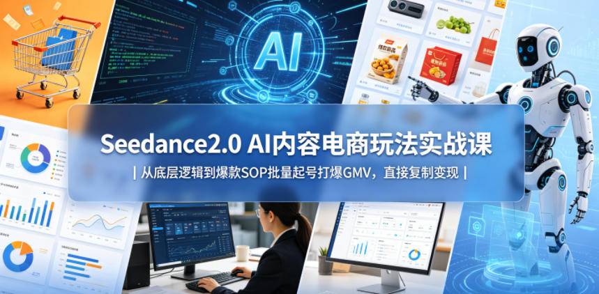 Seedance2.0 AI内容电商玩法实战课｜从底层逻辑到爆款SOP批量起号打爆GMV，直接复制变现|无忧资源社
