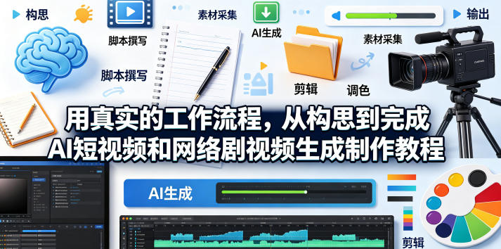 用真实的工作流程，从构思到完成AI短视频和网络剧视频生成制作教程-中英字幕|无忧资源社