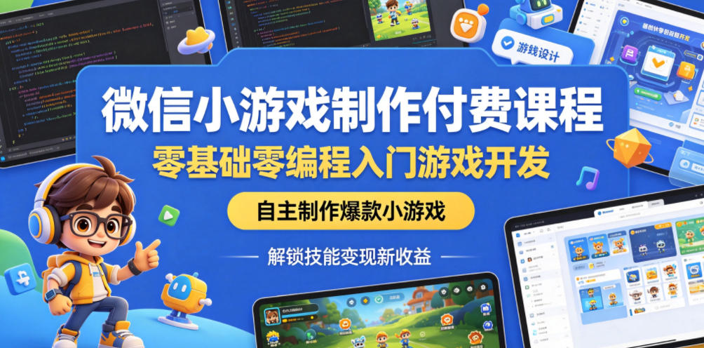 微信小游戏制作付费课程，零基础零编程入门游戏开发，自主制作爆款小游戏，解锁技能变现新收益|无忧资源社