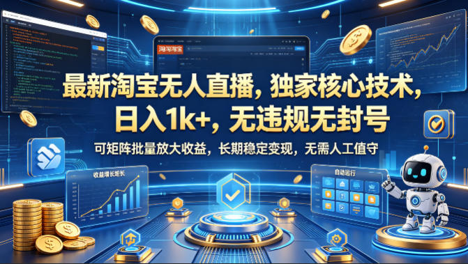 最新淘宝无人直播，独家核心技术，日入1k+，无违规无封号，可矩阵批量放大，长期稳定，无需人工值守【揭秘】|无忧资源社