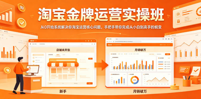 淘宝金牌运营实操班，从0开始系统解决你淘宝运营核心问题，手把手带你完成从小白到高手的蜕变|无忧资源社