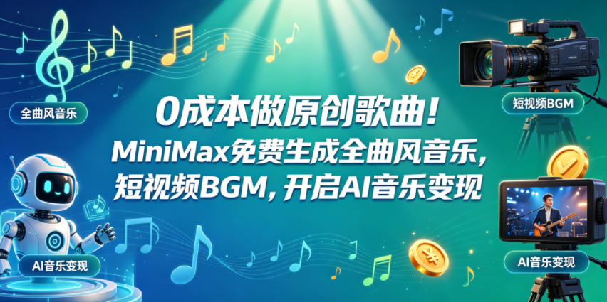 0成本做原创歌曲！MiniMax免费生成全曲风音乐，短视频BGM，开启AI音乐变现|无忧资源社