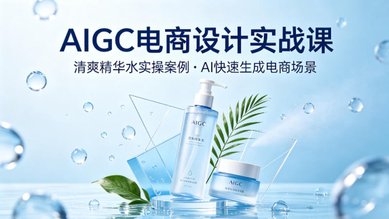 AIGC电商设计实战课，以清爽精华水为实操案例，教你用AI快速生成电商场景|无忧资源社