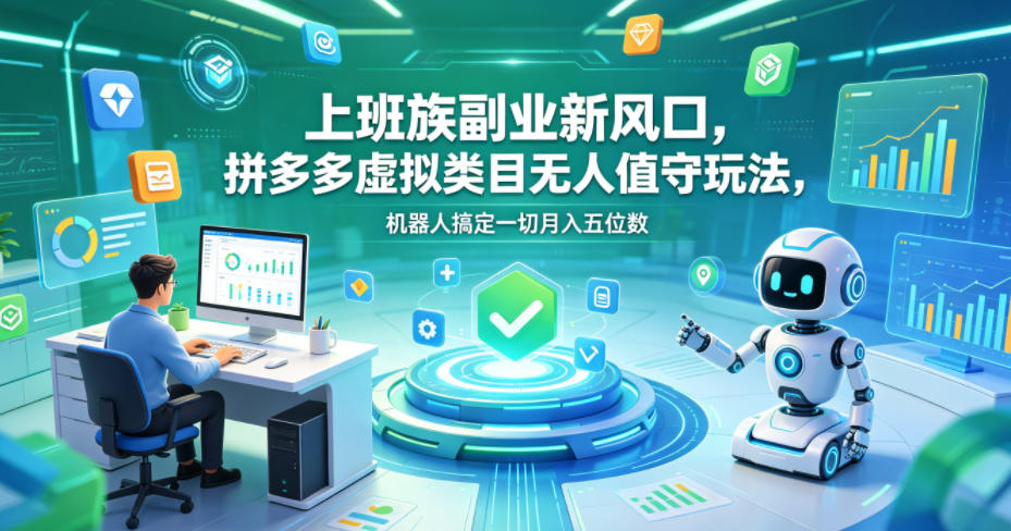 上班族副业新风口，拼多多虚拟类目无人值守玩法，机器人搞定一切月入五位数【揭秘】|无忧资源社