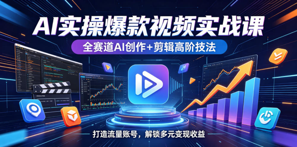 AI实操爆款视频实战课，全赛道AI创作+剪辑高阶技法，打造流量账号，解锁多元变现收益|无忧资源社