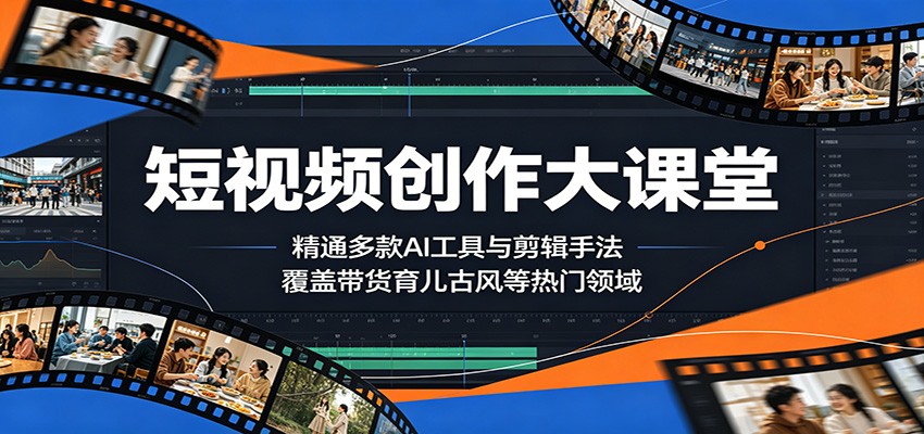 短视频创作大课堂：精通多款AI工具与剪辑手法，覆盖带货、育儿、古风等热门领域|无忧资源社