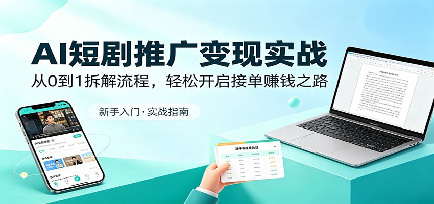 AI短剧推广变现实战：从0到1拆解流程，轻松开启接单赚钱之路|无忧资源社