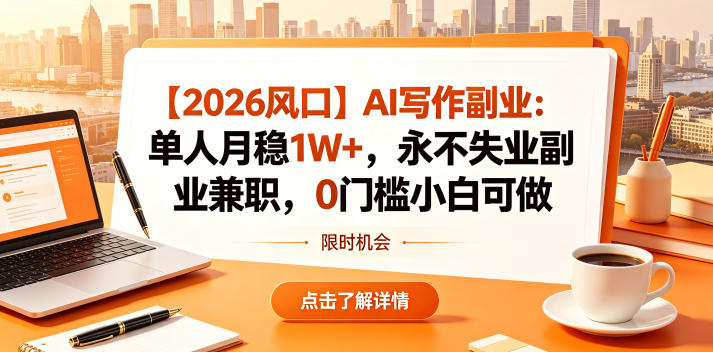 【2026风口】AI写作副业：单人月稳1W+，永不失业副业兼职，0门槛小白可做【揭秘】|无忧资源社
