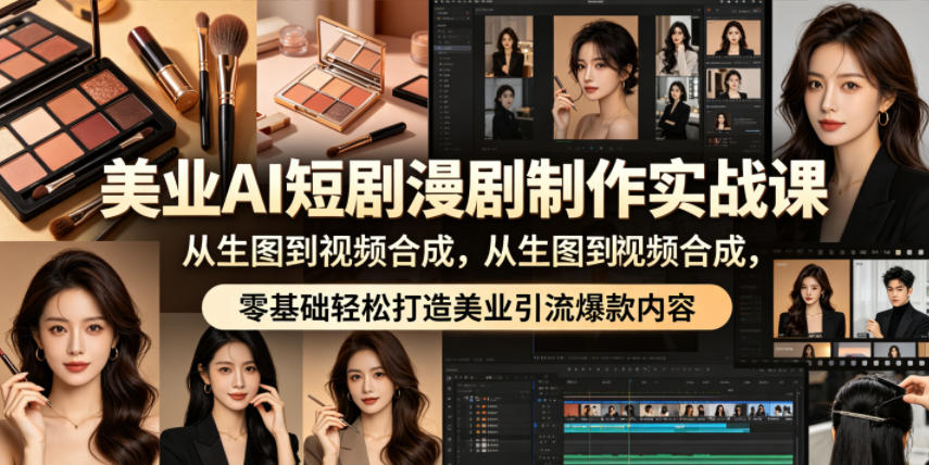 美业AI短剧漫剧制作实战课，从生图到视频合成，零基础轻松打造美业引流爆款内容|无忧资源社
