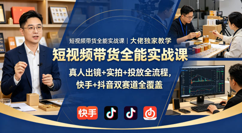 短视频带货全能实战课｜大佬独家教学，真人出镜+实拍+投放全流程，快手+抖音双赛道全覆盖|无忧资源社