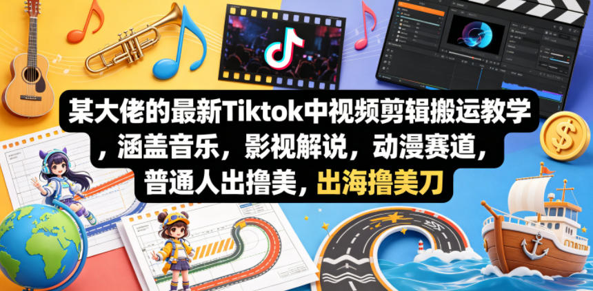 某大佬的最新Tiktok中视频剪辑搬运教学，涵盖音乐，影视解说，动漫赛道，普通人出海撸美刀|无忧资源社