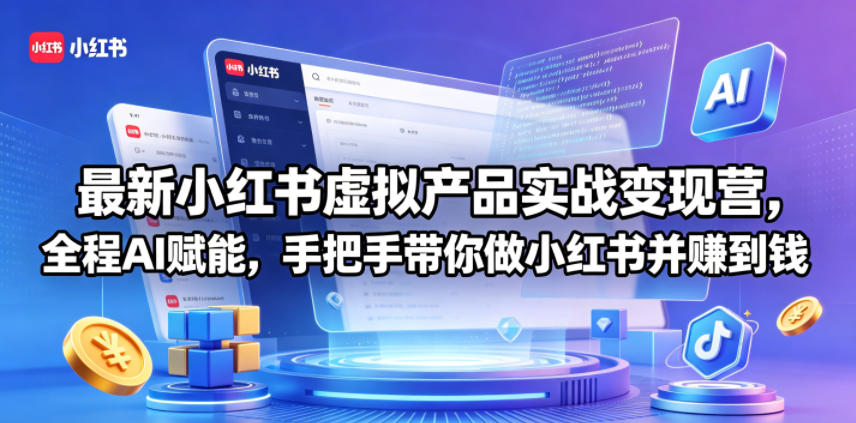 最新小红书虚拟产品实战变现营，全程AI赋能，手把手带你做小红书并赚到钱|无忧资源社