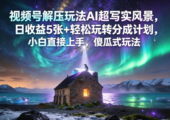 视频号解压玩法AI超写实风景，日收益5张+轻松玩转分成计划，小白直接上手，傻瓜式玩法|无忧资源社