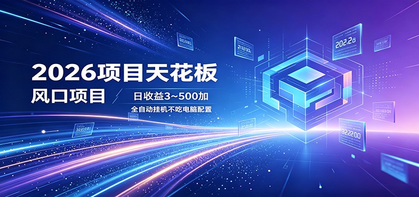 2026项目天花板，风口项目，日收益3~500+全自动挂机，不吃配置|无忧资源社