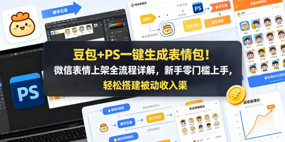 豆包+PS一键生成表情包！微信表情上架全流程详解，新手零门槛上手，轻松搭建被动收入渠道|无忧资源社