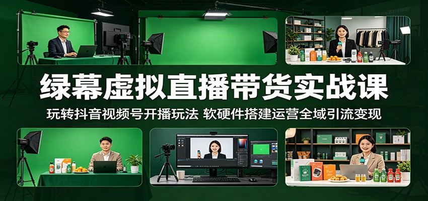 绿幕虚拟直播带货实战课：玩转抖音视频号开播玩法，软硬件搭建运营全域引流变现|无忧资源社