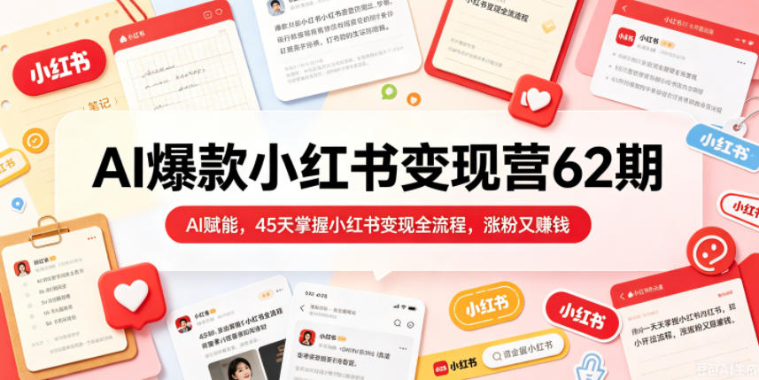AI爆款小红书变现营62期2026年5月，AI赋能，45天掌握小红书变现全流程，涨粉又賺钱|无忧资源社