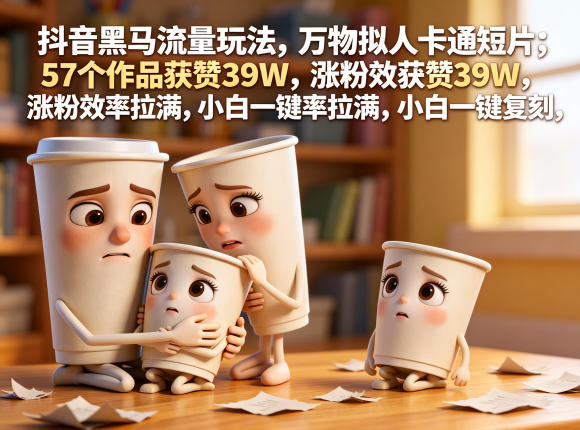 抖音黑马流量玩法,万物拟人卡通短片,57个作品获赞39W,涨粉效率拉满,小白一键复刻,保姆级拆解|无忧资源社