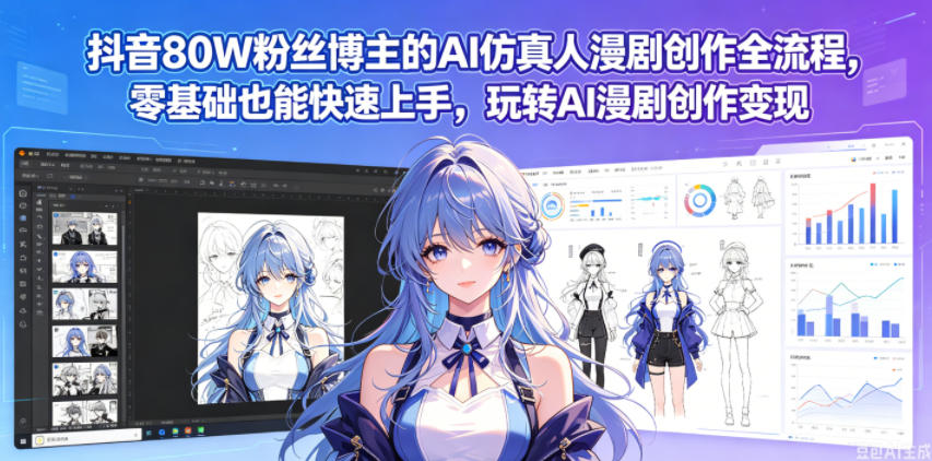 抖音80W粉丝博主的AI仿真人漫剧创作全流程，零基础也能快速上手，玩转AI漫剧创作变现|无忧资源社