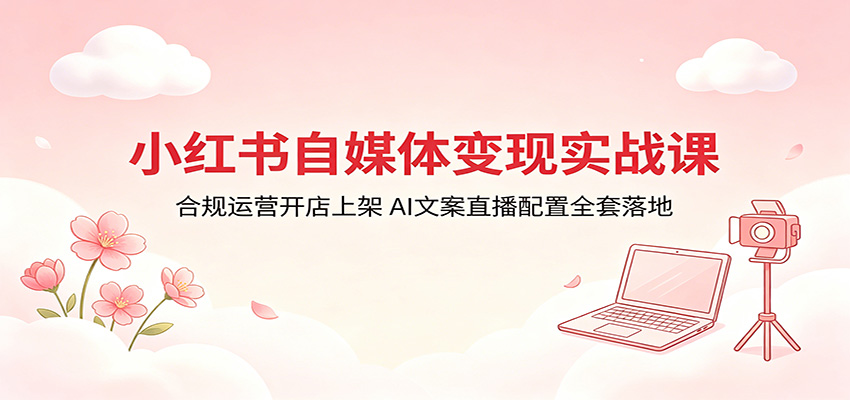 小红书自媒体变现实战课：合规运营开店上架，AI文案直播配置全套落地|无忧资源社