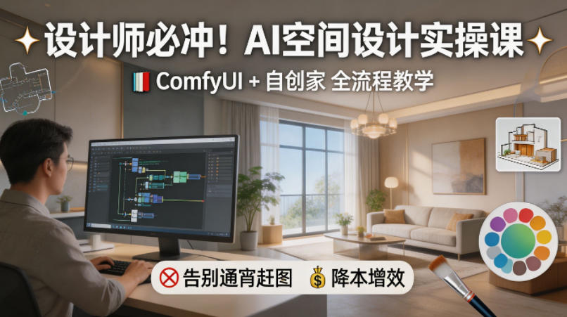 设计师必冲！AI空间设计实操课，ComfyUI+自创家全教学，告别通宵赶图，降本增效|无忧资源社