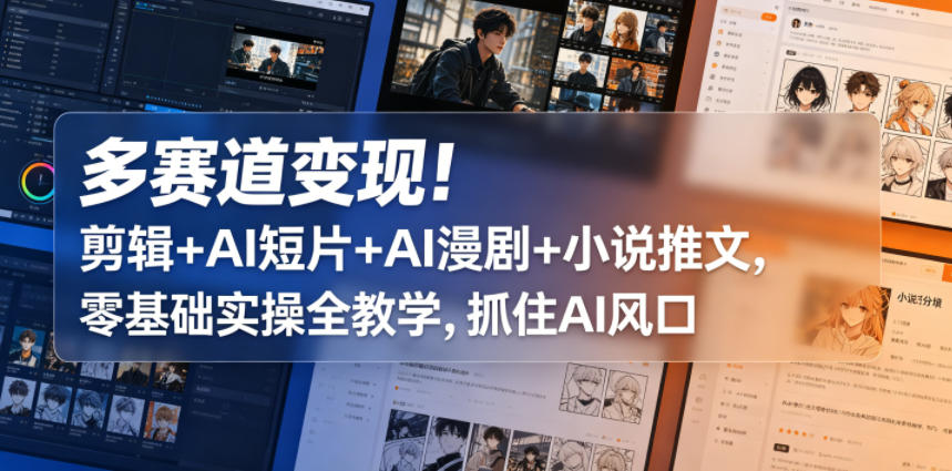 多赛道变现！剪辑+AI短片+AI漫剧+小说推文，零基础实操全教学，抓住AI风口|无忧资源社