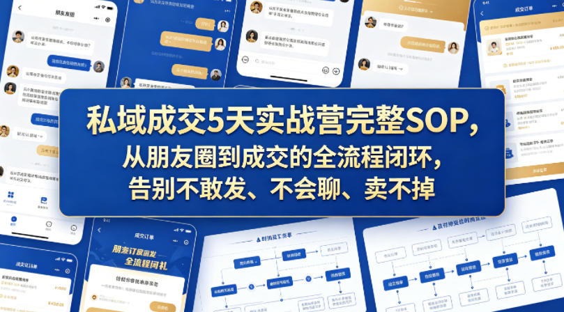 私域成交5天实战营完整SOP，从朋友圈到成交的全流程闭环，告别不敢发、不会聊、卖不掉|无忧资源社