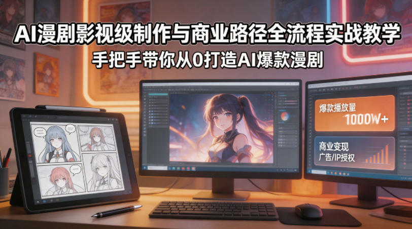 AI漫剧影视级制作与商业路径全流程实战教学，手带你从0打造AI爆款漫剧|无忧资源社