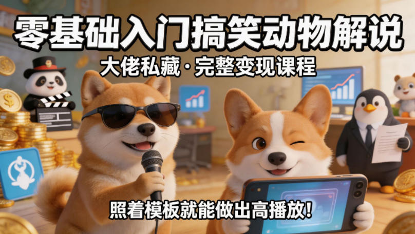 零基础入门搞笑动物解说，大佬私藏完整变现课程，照着模板就能做出高播放|无忧资源社