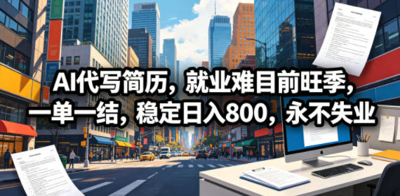 AI代写简历，就业难目前旺季，一单一结，稳定日入800，永不失业|无忧资源社
